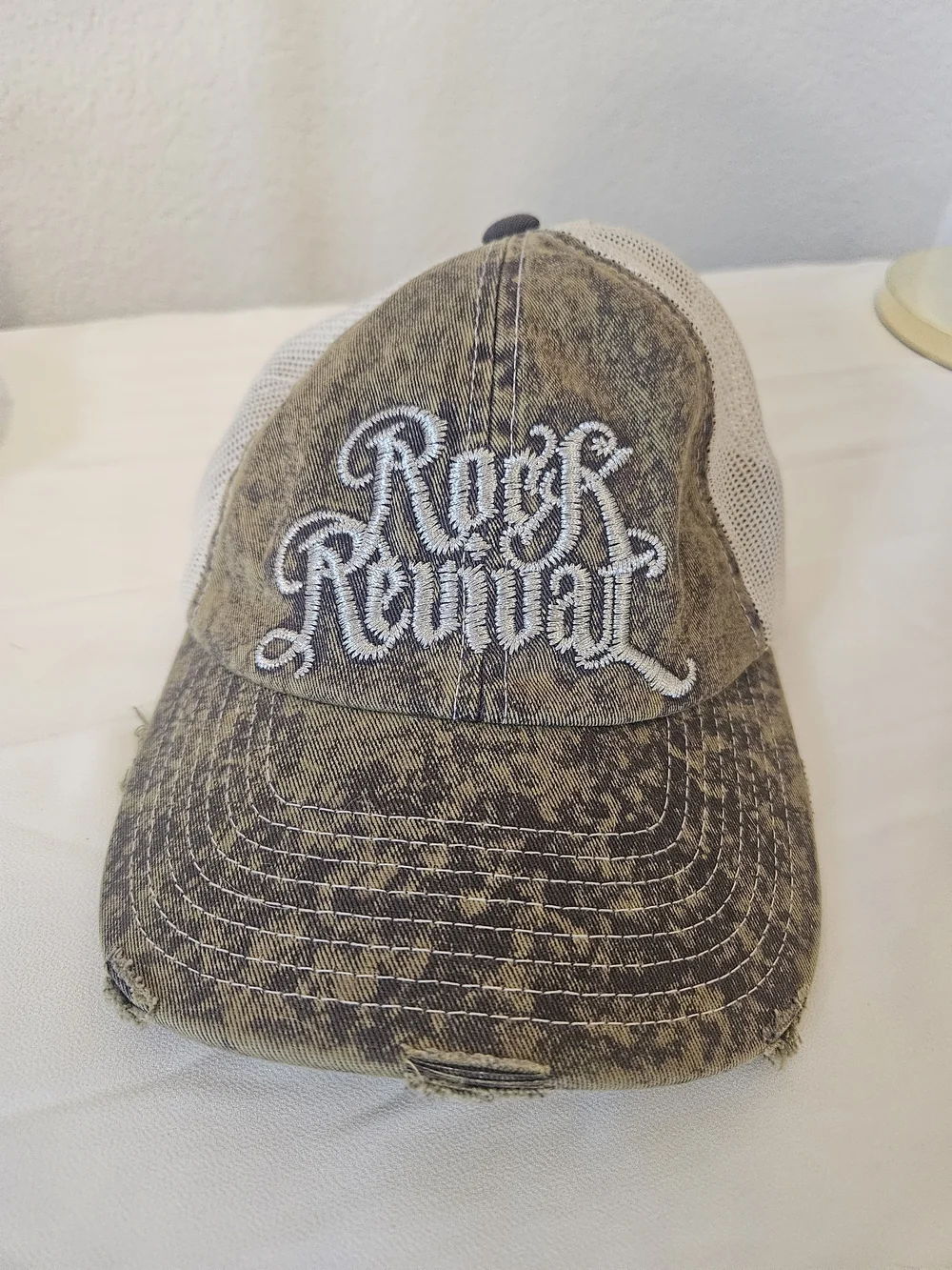 Buckle Brown Distressed Mesh Trucker Hat with White Embroidered Logo
